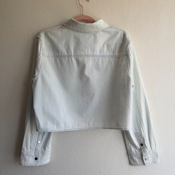 Vince Spring Cotton Twill Cropped Snap Shirt in Celestine Light Blue size M - Picture 7 of 16